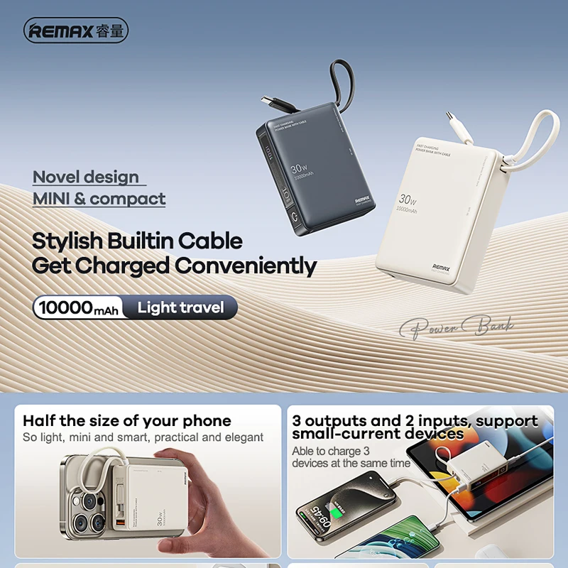 REMAX Power Bank с быстрой зарядкой 30 Вт для iPhone 16 15 Pro MAX 14 13 12 11 iPad Xiaomi Samsung Powerbank
