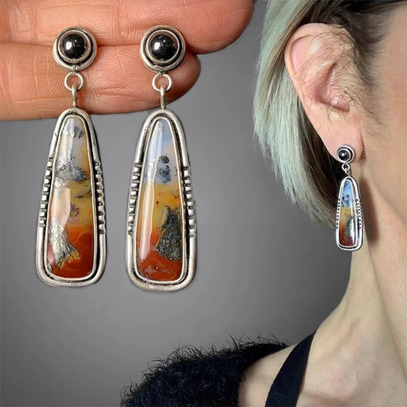 

Retro Earrings for Women Water Drop Earrings Red White Yellow Blue Gradient Color Fashion Beauty Black Stud Earrings Jewelry