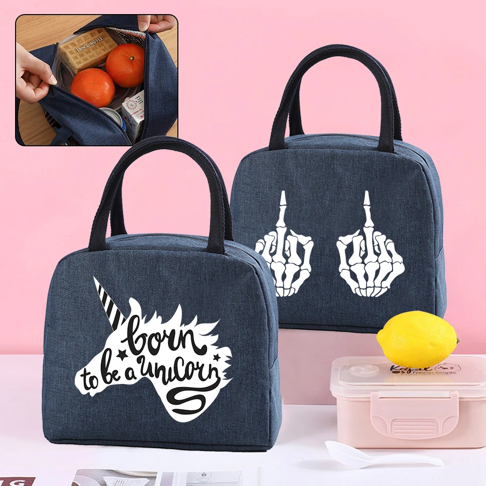 

Lunch Bags Insulated Cooler Bag Women Work Lunch Food Thermal Storage Pouch Kids Food Canvas Packet White Picture Print Handbags
