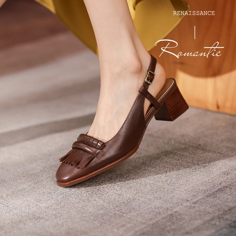 

2023 new Women sandals natural leather 22-25cm cowhide+pigskin+sheepskin full leather Retro tassel back loop women summer shoes