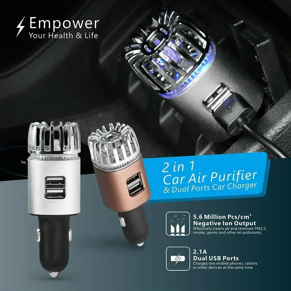 

USB Car Air Purifiers Smoke Dust Air Freshener Mini Negative Ion Dual USB Car Charger Car Accessories