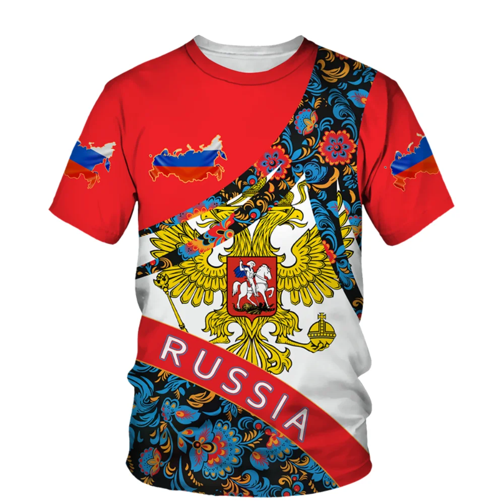 

3d Russia Man T-Shirts Casual Summer Round Neck Russian Flag Short Sleeved Topstees Men'S Clothing Streetwear Oversized T Shirt