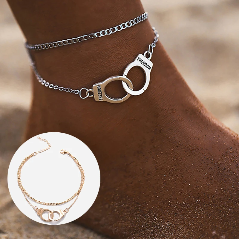 

2022 New Fashion Love Handcuffs Beach Anklets For Women Trendy Foot Jewelry Freedom Letters Leg Bracelet Nice Gift For Girl