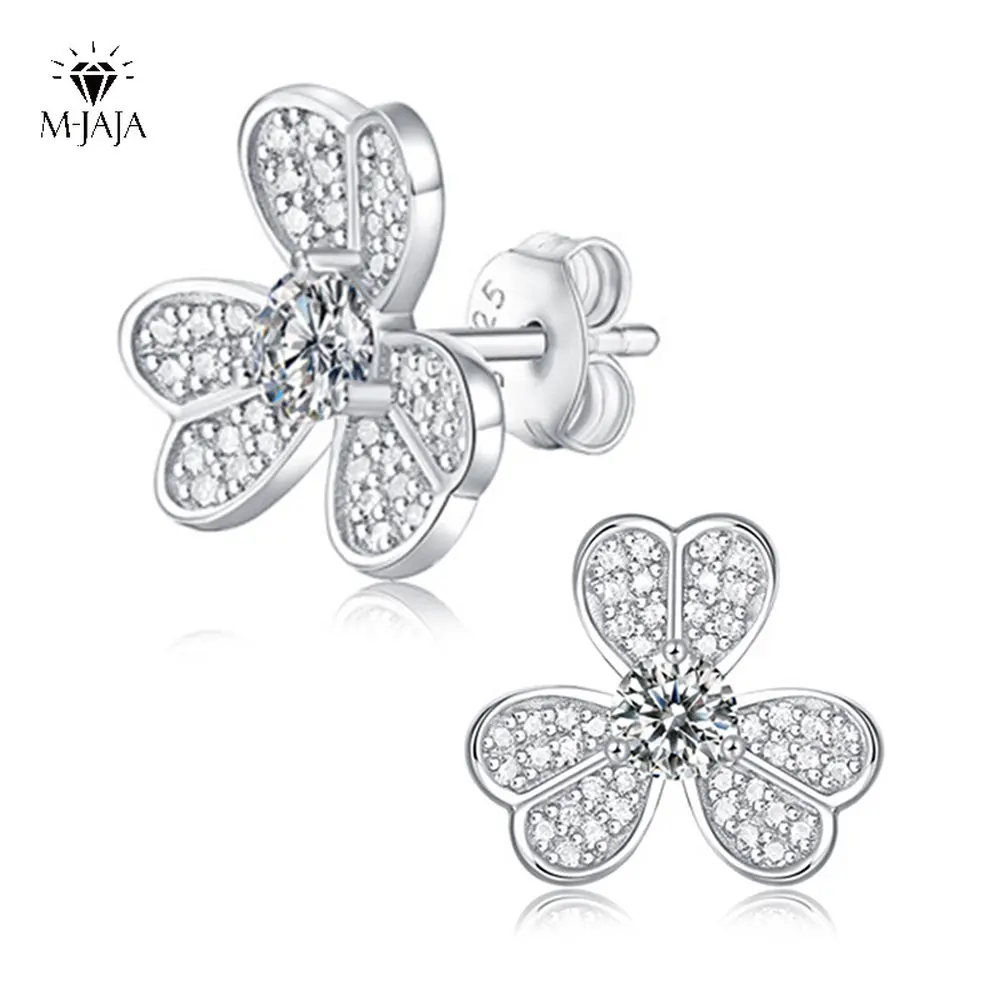 

Moissanite Earrings 18K White Gold Plated Genuine 925 Sterling Silver Clover Earrings 0.6ct D Color VVS1 Clarity Fine Jewelry