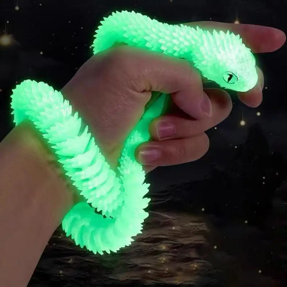 Фото Светящаяся в темноте 3D-печатная игрушка-змея: шарнирное украшение-яйцо с змеей внутри, гибкая змея-антистресс для снятия напряжения №1