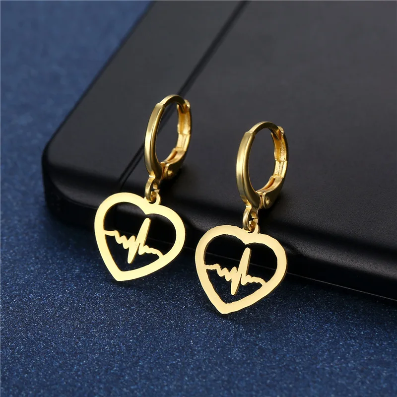 

New Korean Fashion Stainless Steel Hoops Earrings for Women Geometric Heartbeat Electrocardiogram Lightning Gothic Earrings Gift