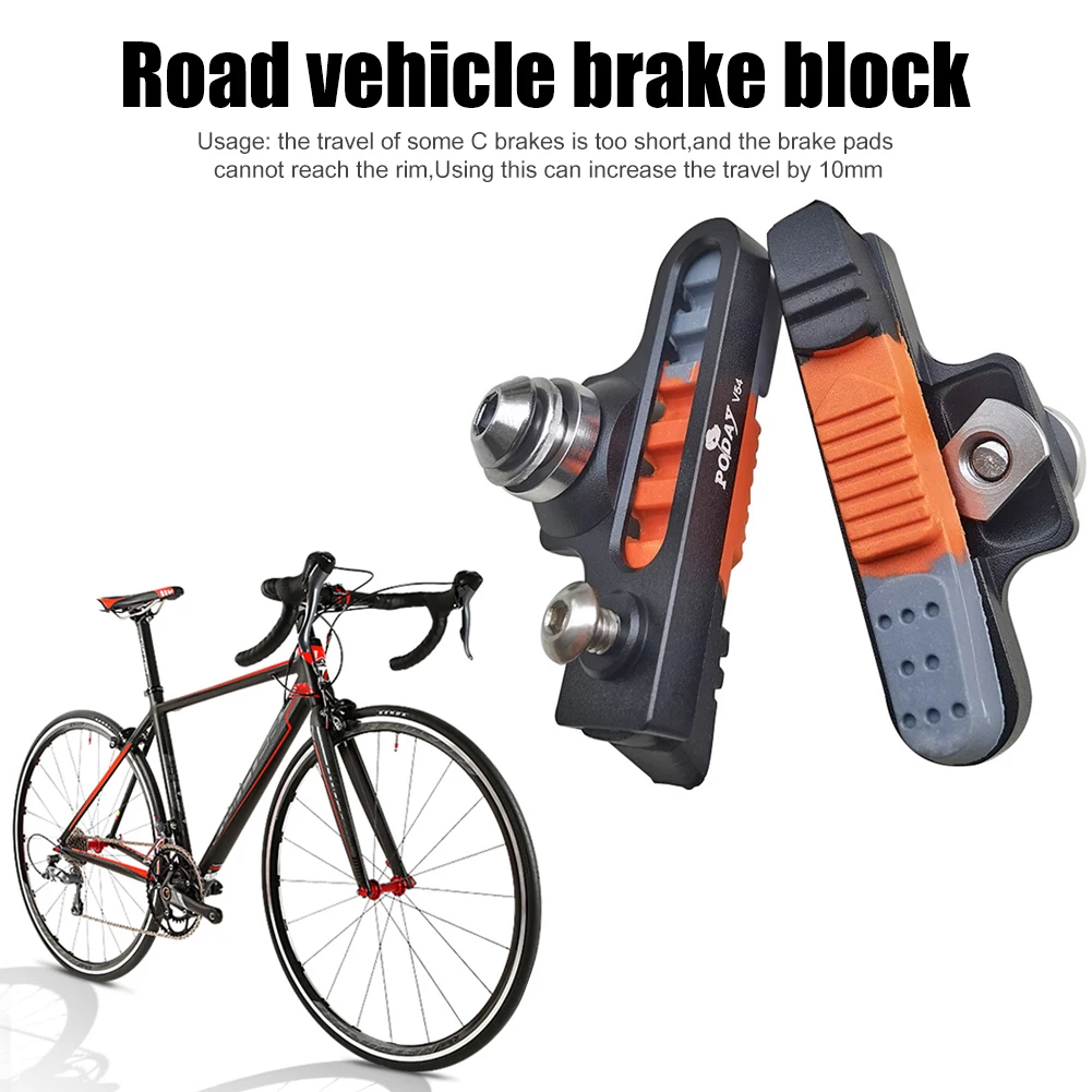 

Poday 1 Pair Aluminum Alloy Bicycle Silent Brake Pads Cycling C Clamp Brake Holder Pads Shoes Blocks for Road Folding Bike Parts