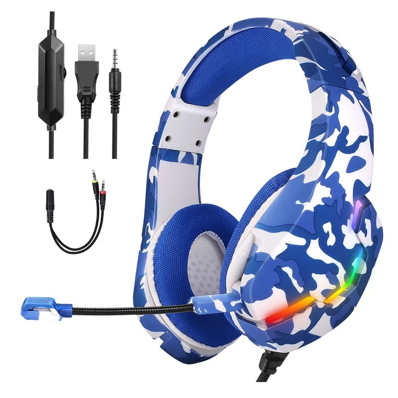 

NEW J10 Camouflage Blue-headed headphones game headphones RGB lamp eat chicken mobile phone e-sports computer headphones