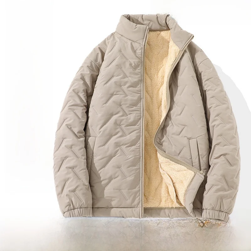Zhenvis Lif Stand Collar Cotton-padded jacket Men's 2024 New Winter Trendy Casual plus Velvet Cotton Raccoon Outerwear M