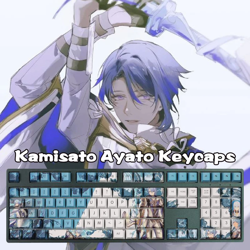 

Pbt 108Key Kamisato Ayato Genshin Impact Keycaps Profile for Cherry Mechanical Keyboard New Gamer Cool Fan Anime Gifts Key Cap
