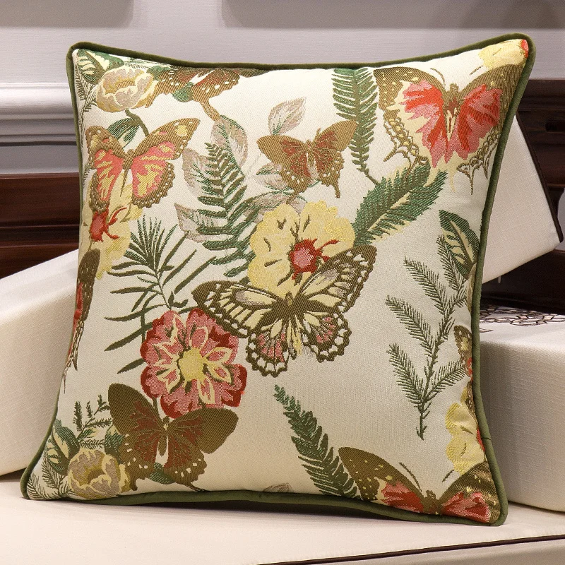 

American Style Embroidered Flower Pillow Sofa Cushion Cover 60x60 Cm Home Decor Luxury Jacquard Colorful Butterfly Pillow Cover