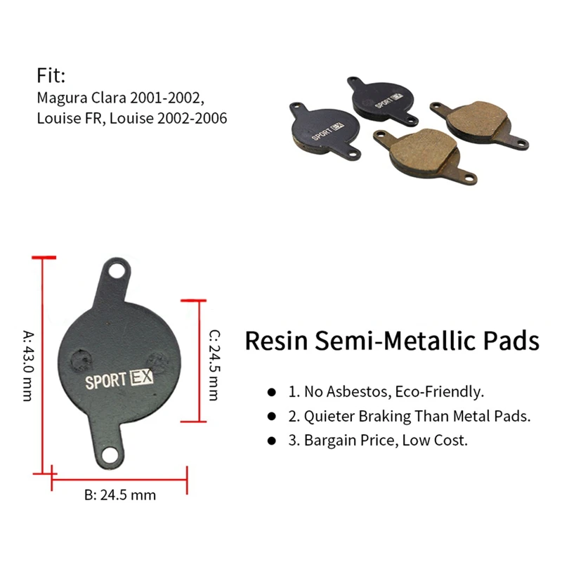 4 Pairs Bicycle Disc Brake Pads For Magura Clara 2001-2002 Louise 2002-2006 FR Calipers Sport EX Class Resin