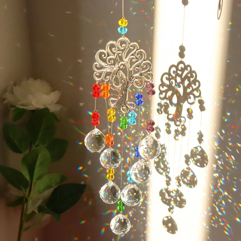 Crystal Pendant Sun Catchers Prisms Life Tree Colorful DIY Chain Window Curtains Hanging Decoration Home Garden Decor Wind Chime