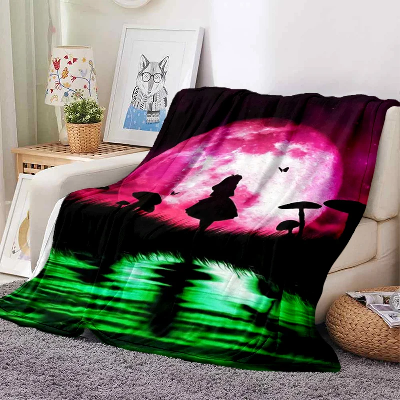 

The Moon Theme Flannel Throw Blanket Ultra Lightweight Soft Warm for Sofa Bed Couch Office Kids Adults Gift Cartoon Shadow Under