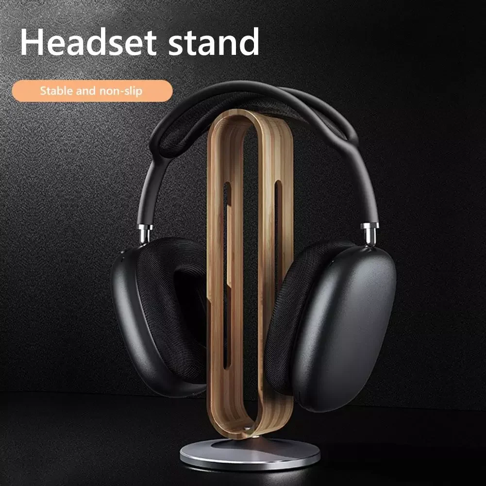 

NEW2023 Ellipse Shape Wooden Headphones Stand Holder Wooden Headset Desk Display Shelf Rack Hanger Bracket Headphones