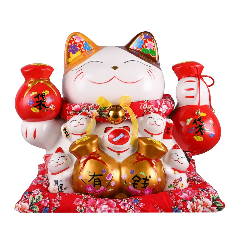 

15Inch Ceramic Lucky Cat Japanese Maneki Neko Home Decoration Ornament Fortune Cat Money Box Piggy Bank Figurine Feng Shui Decor