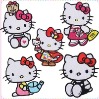 hello kitty cartoon patch stickers cute self adhesive girls embroidery cloth patch patches fashion diy clothes decoration 5pcs