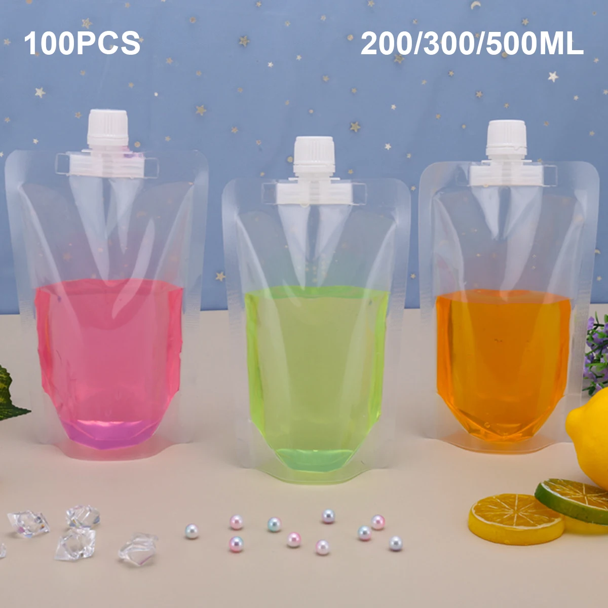 

100 Pcs Drink Pouches Transparent Stand Up Drink Bag Juice Sealed Bag Milk Spouted Drink Bags Drink Pouch Packaging Bag Clear