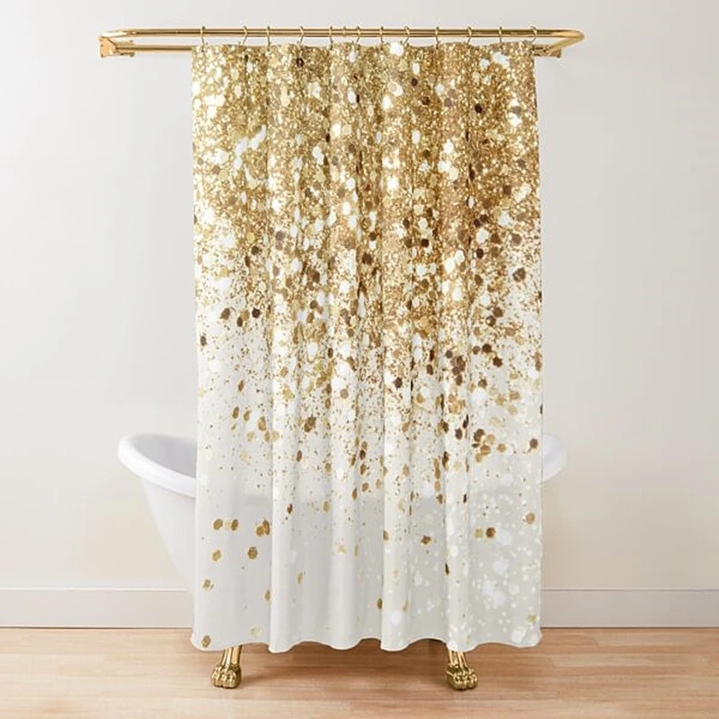 

Gold Glitter Glam Gradient Shower Curtaingolden Sparkling Shiny Art Bath Curtain Polyester Bathroom Curtains Set with Hooks