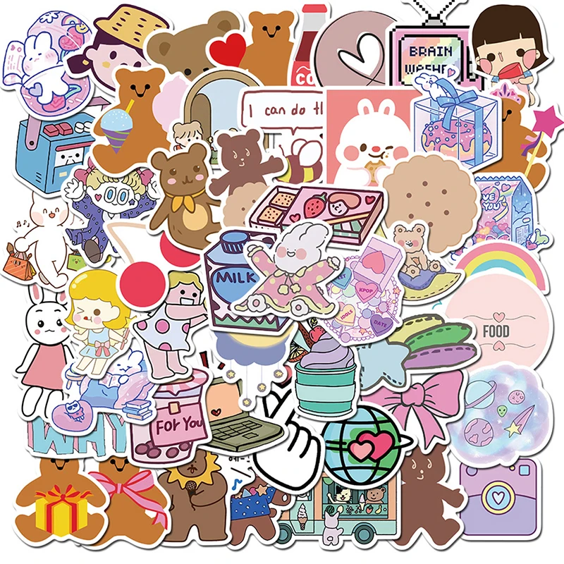 

50pcs Korea Ins Bear Girls Stickers For Diy Skateboard Guitar Motorcycle Laptop