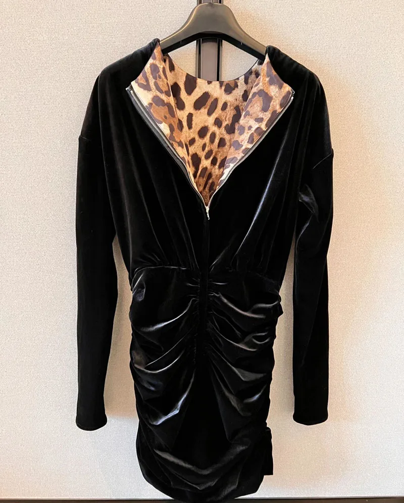

High Quality Women's Dress Black flannel tiny stretch hip wrap dress