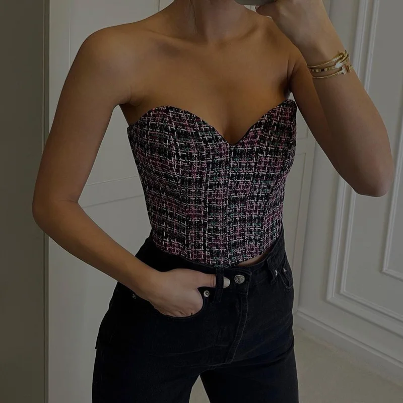 

TRAF Sexy Top Women 2022 Fashion Textured Skinny Top Women's Clothing Off Shoulder Short Tops Sexy Camisole