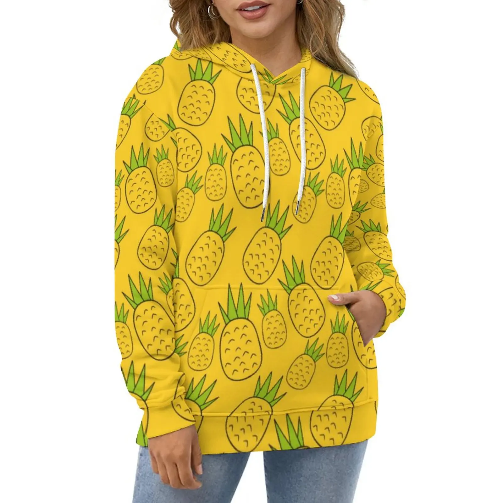 

Cute Pineapple Hoodies Spring Tropical Fruit Print Harajuku Oversized Hoodie Long Sleeve Retro Design Casual Hooded Sweatshirts