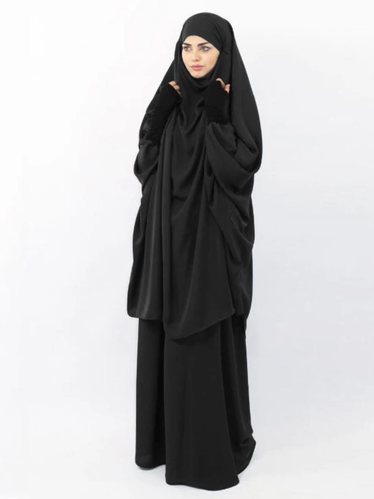 Eid Muslim Women Hijab Long Khimar Prayer Garment Djellaba 2 Piece Jilbab Set Abaya Ramadan Gown Dubai Arab Niqab Burka Jubah