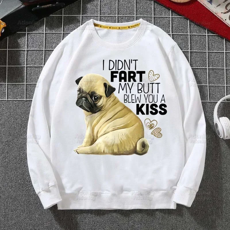 Мопс собака животные Pet мультфильм толстовки мужские женские модные белые