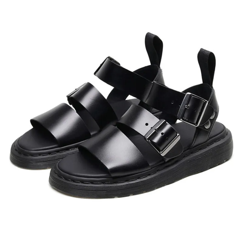 

Punk Style Women Sandals Black Flat Shoes Woman Leisure Thick Sole Beach Flats Sandalias Mujer Straps Gladiator Sandal
