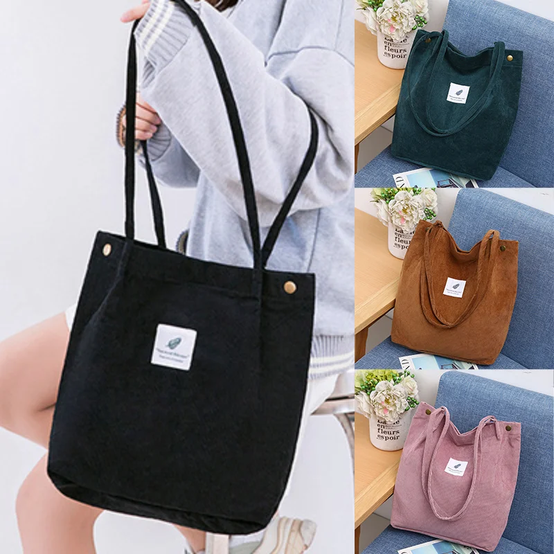

New Corduroy Shoulder Bag for Women Cotton Cloth Versatile Handbag Solid Color Eco Shopping bag 2023 Ladies Reusable Totes Bags