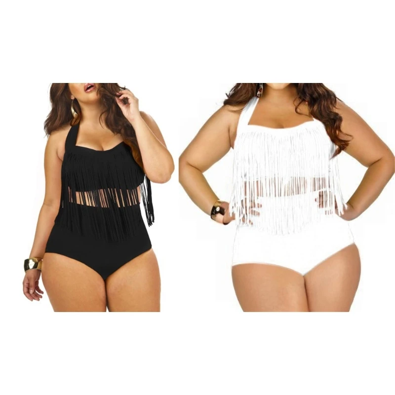 

Женское бикини с лямкой на шее, купальник с бахромой, большой купальный костюм