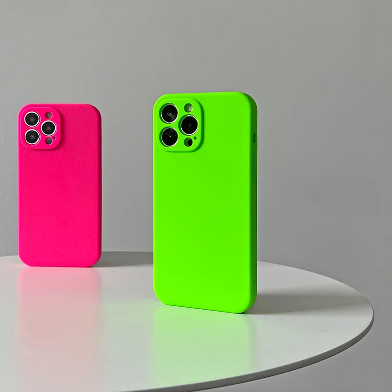 Coque en Silicone néon liquide  étui fluorescent pour iPhone 14 pro max 13 XR 7 8 Plus XS MAX X 12