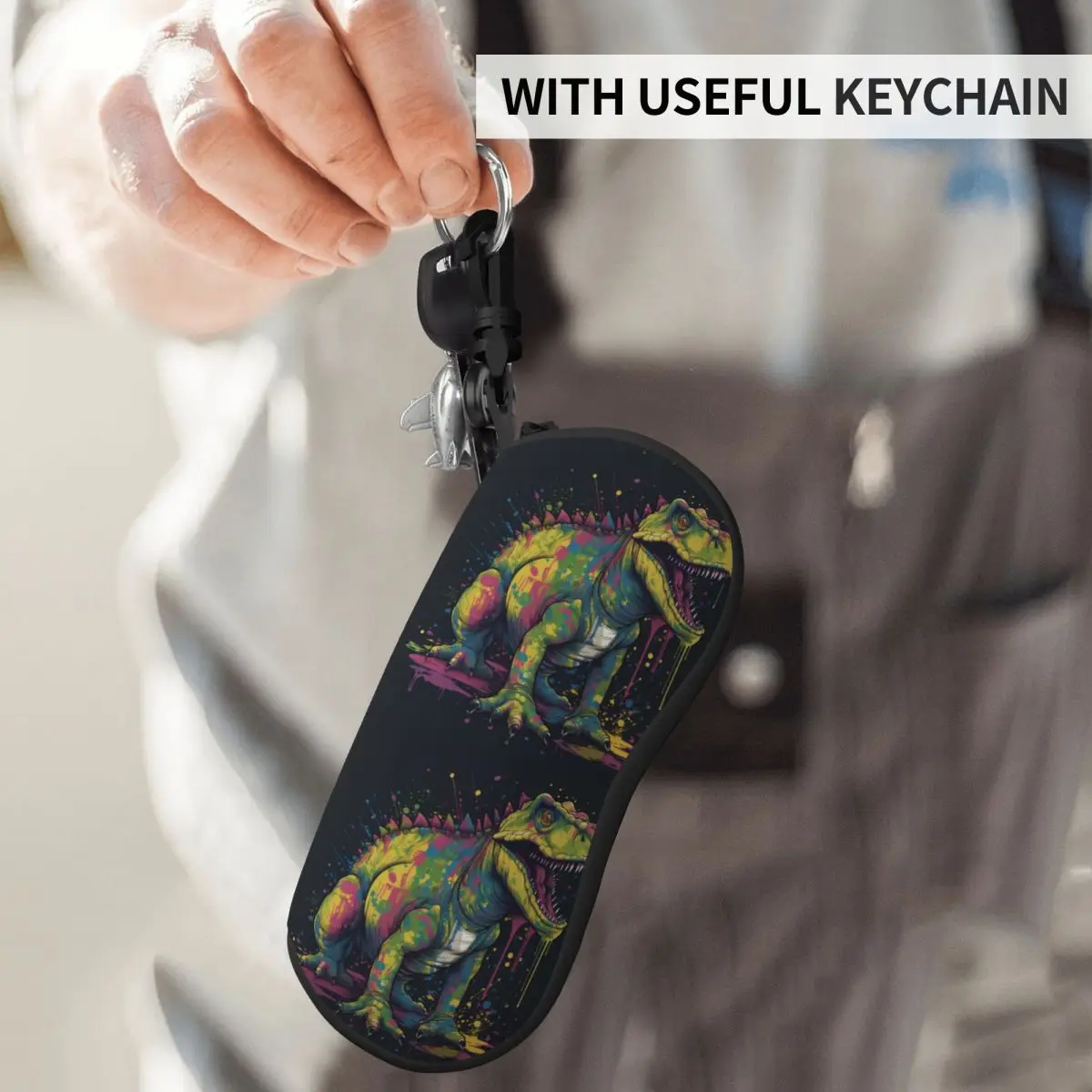 

Dinosaur Vertical Glasses Case Psychadelic Grafitti Fashion Pocket Sunglasses Pouch Men Women Key Chain Eyewear Box