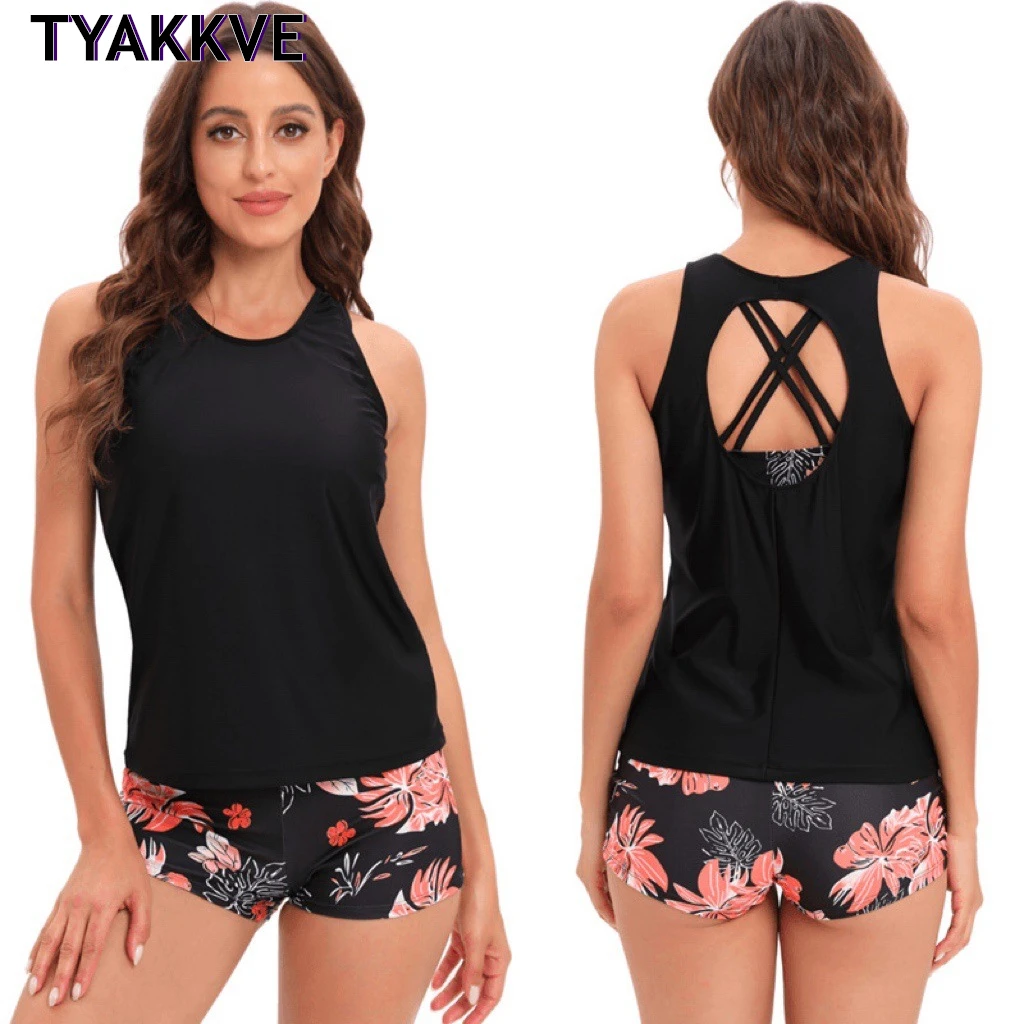 

3 Pieces Tankini Set Swimsuit Women Plus Size Swimwear Retro Bikini Black Swimwear Swimming Suit Maillot De Bain Femme 2022