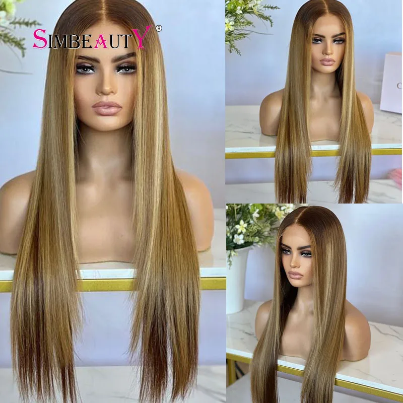 

Dark Dirty Blonde Silky Straight Smooth 13x6 Lace Front Human Hair Wigs for Black Women 180Density Long 30Inches Glueless Wigs