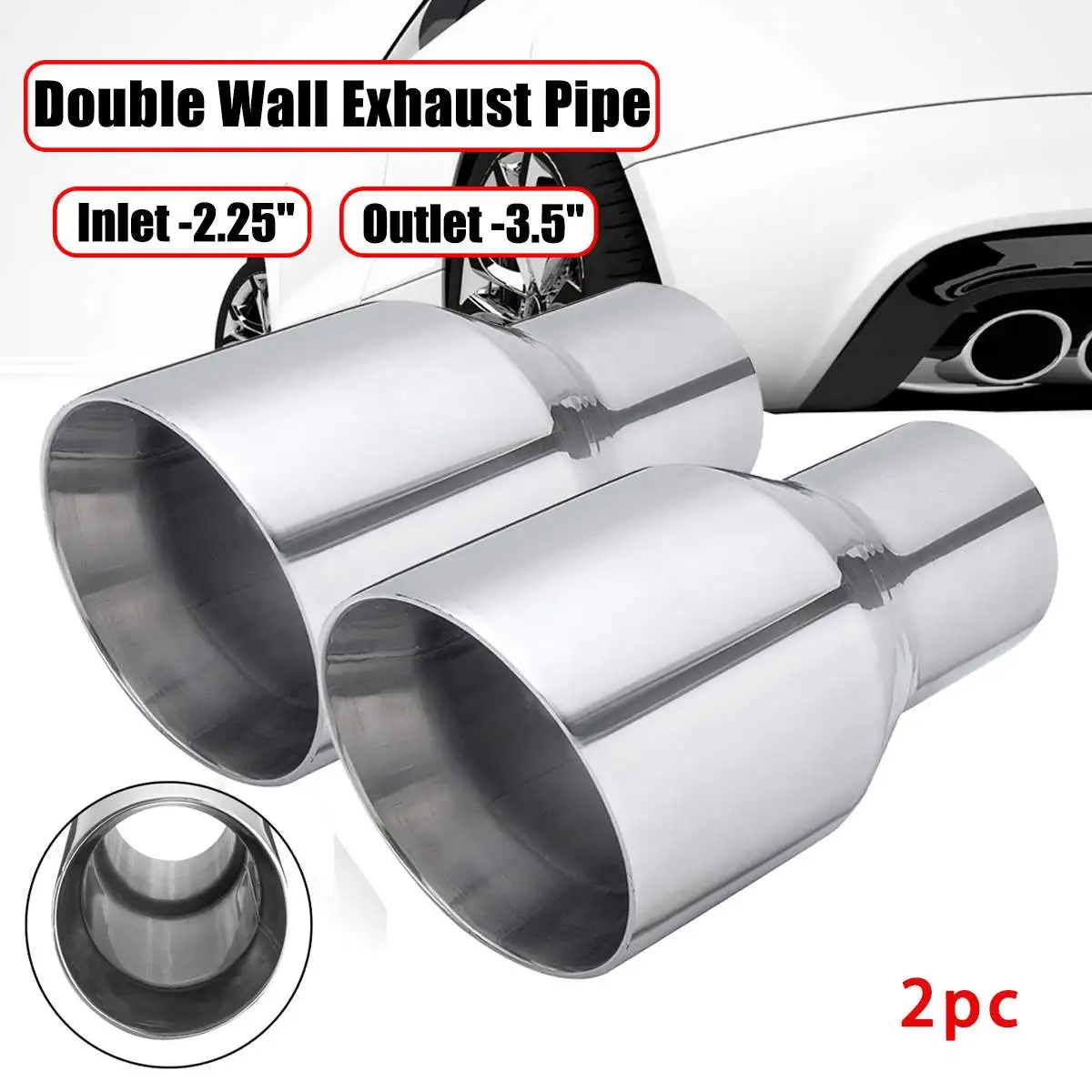 

Универсальная автомобильная выхлопная труба, наконечник из нержавеющей стали с двойными стенками, 57-89 мм, 2 шт.