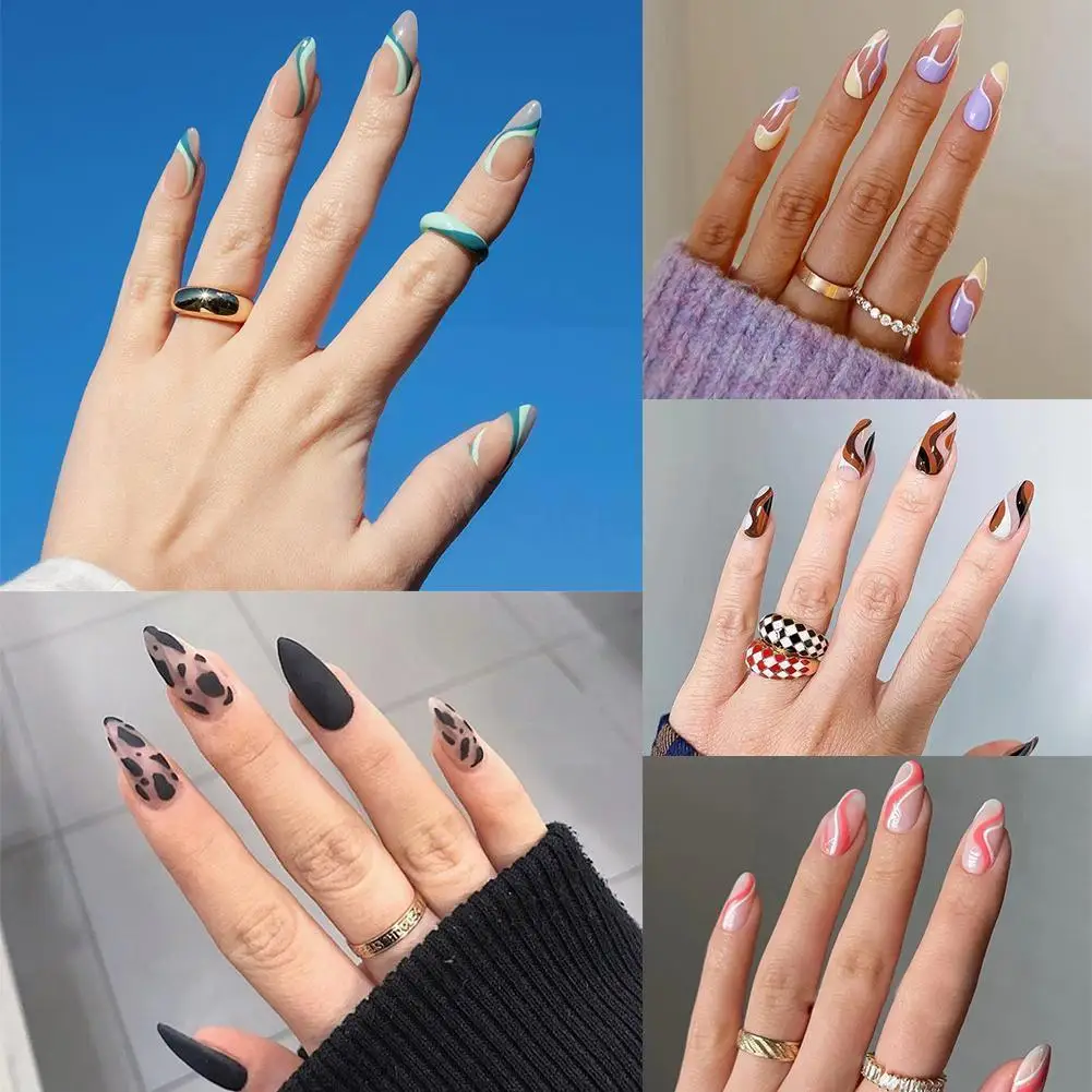 Миндаль искусственные матовые черные леопардовые накладные ногти эстетика