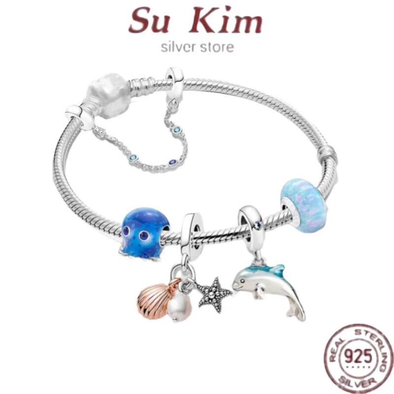 

Hot sale Luxury Original 100% 925 Sterling Silver Snake Chain pan Bracelet Crown Bangle for Women Authentic Charm DIY Jewelry