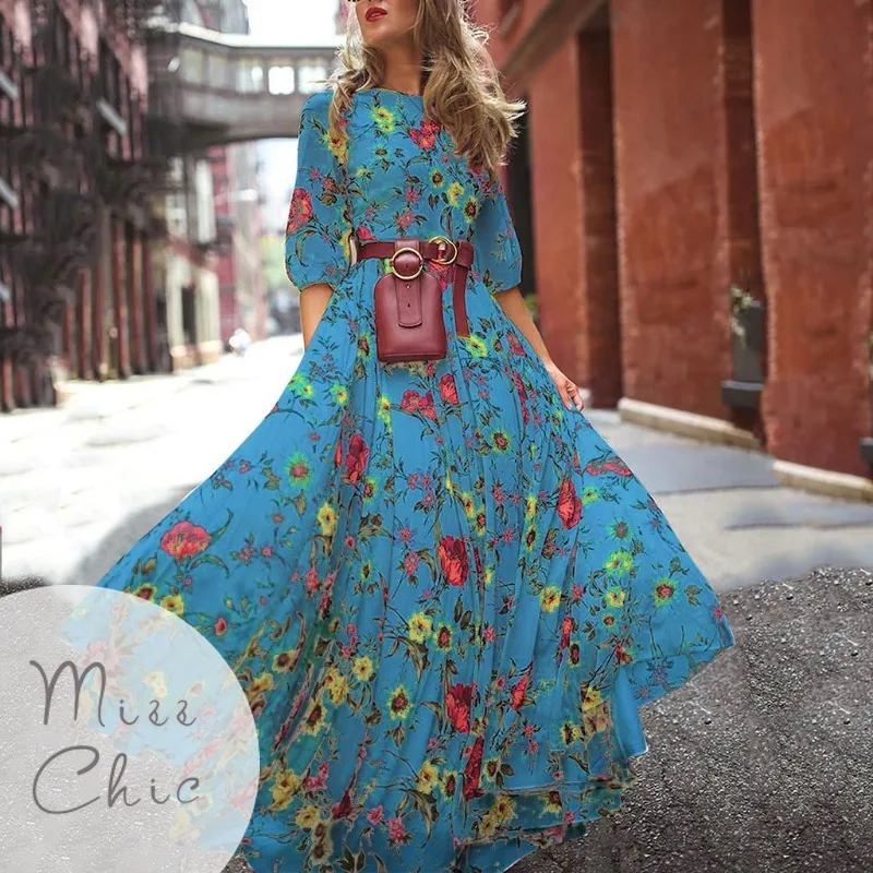 

Женское шифоновое платье с цветочным принтом, белое длинное приталенное платье средней длины с рукавом до локтя и широкой юбкой, осень 2023