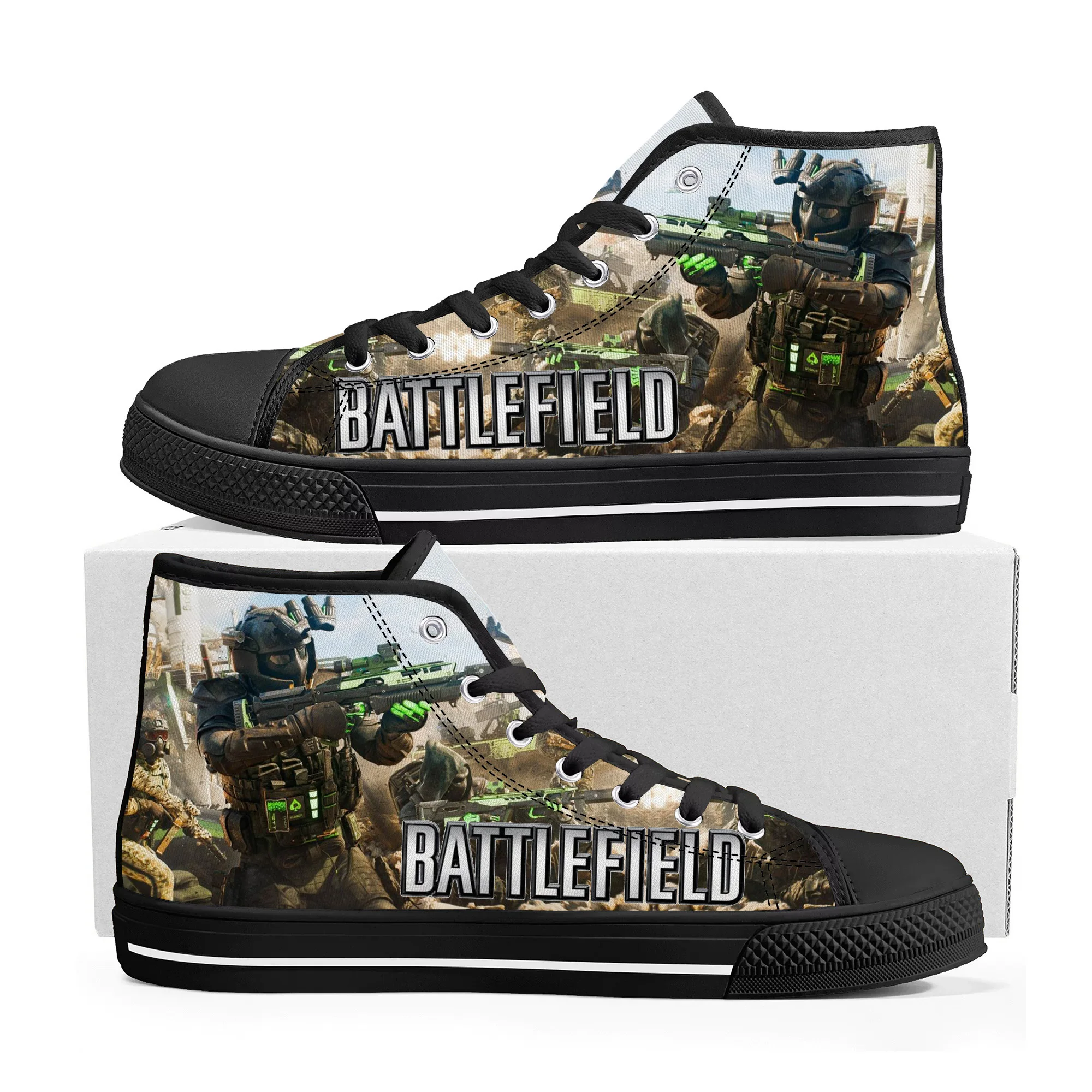 

Battlefield High Top Sneakers Hot Cartoon Game Men Women Teenager High Quality Canvas Fashion Sneaker Custom Built Couple Shoes