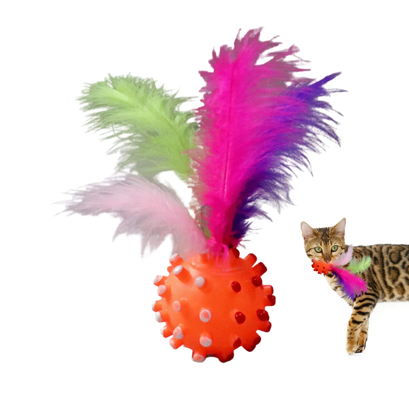 

Cat Feathers Ball Toys Cat Toys Ball Colorful Golf Sponge Balls Cat Feathers Ball Bright Colored Chase Pounce Toys Balls Pets