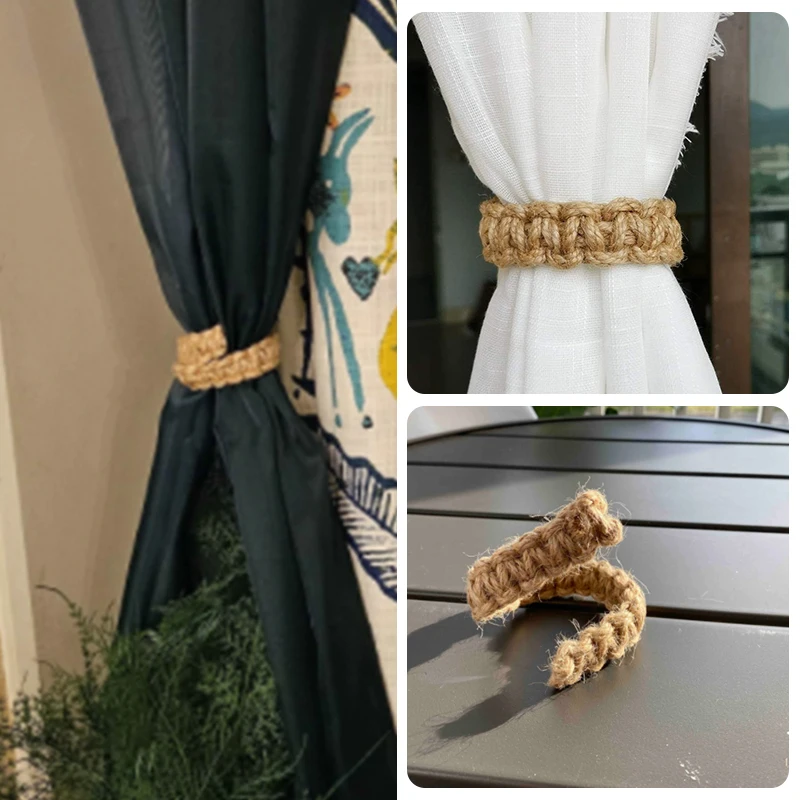 

Curtain Holder Retro Jute Curtain Tieback Twist Knotted Curtain Strap Buckle Holdback Curtain Strap Home Decoration Accessories