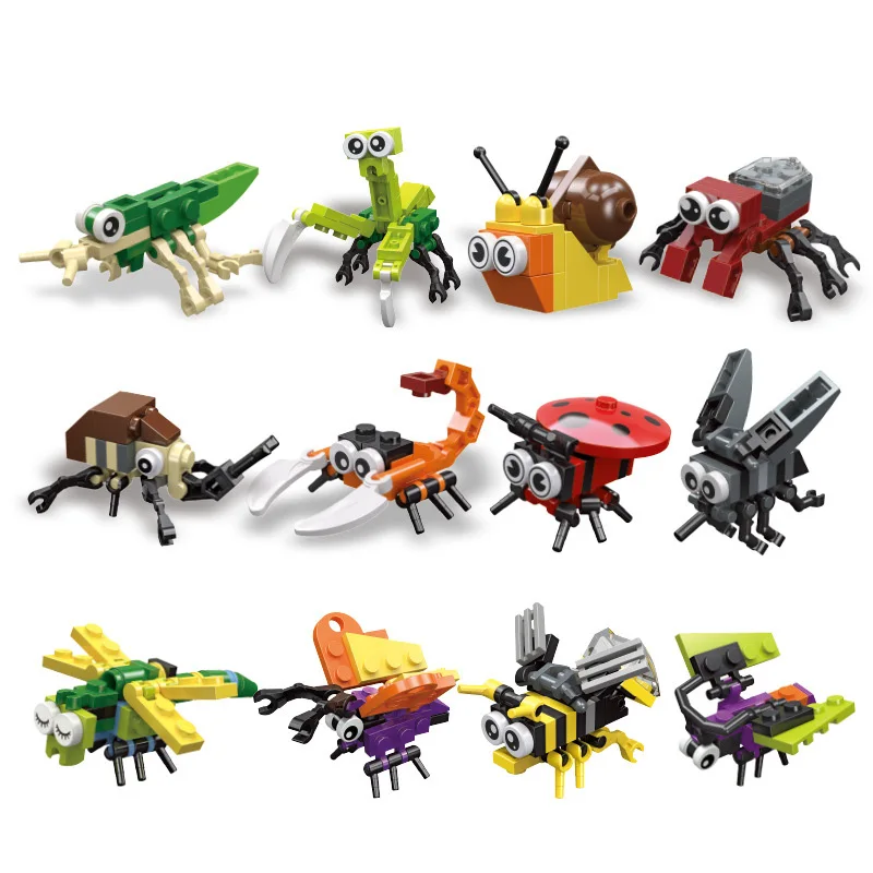 

Creative Insect Building Blocks Classic Ladybug Snail Dragonfly Butterfly Beetle Building Blocks Children's Education Animal Toy