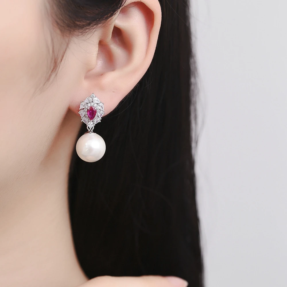 Vinregem элегантные серьги-подвески из драгоценных камней с жемчугом и Рубином