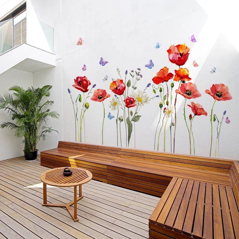 

1 Set Watercolor Flower Butterfly Wall Stickers Self-Adhesive Pvc Wall Decals Living Room Home Decor