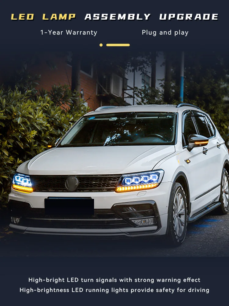 2 шт. авто фары для VW 2017-2021 Volkswagen Tiguan L передняя лампа модифицированная DRL фара