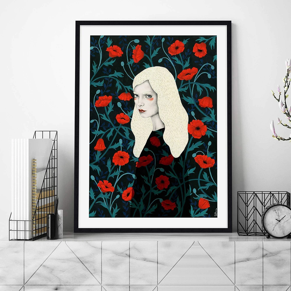 

Plants Leaves illustration Poster Fashion Girl Canvas Painting Modern Art Print Nordic Wall Picture For Living Room Home Decor