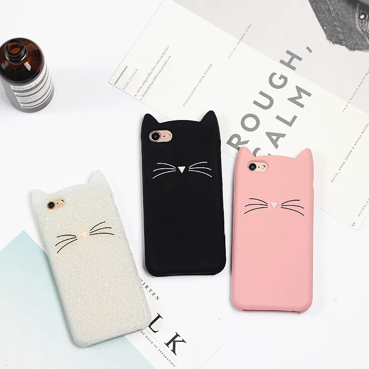 3D Smile Black Cat Ear Beard Soft Silicone Case For iPhone 4 4S 5 5S SE 6 6S Plus 8 7 7Plus X XR XS MAX Rubber Cover Phone Case