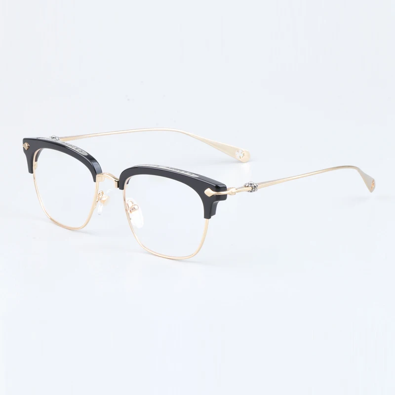 

Basames Men's Eyebrow Frames Women Titanium Eyeglasses Retro Half Optical Spectacles Square Glasses Frame Myopia Prescription